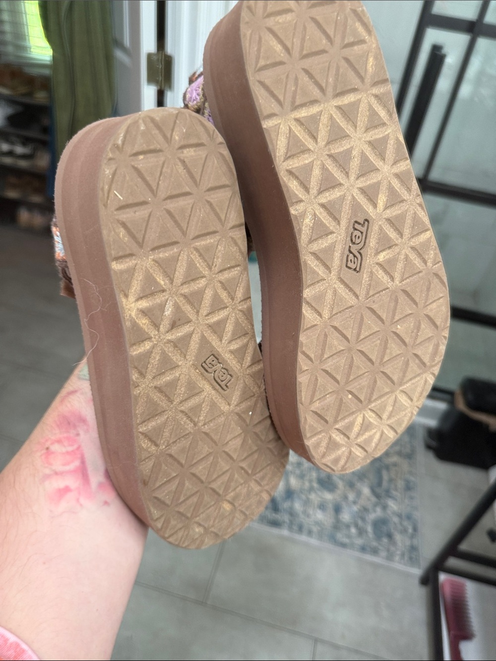 Teva Brown Sandals with Pink, White & Light Blue Crochet Accents - Picture 4 of 6
